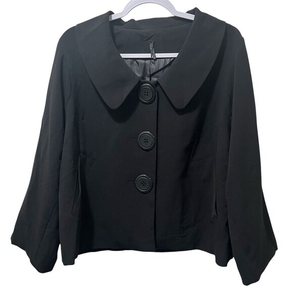 Lapis Black Peacoat Jacket, Womens Size XL, Academia, Oversized Buttons, Pockets - Picture 1 of 6